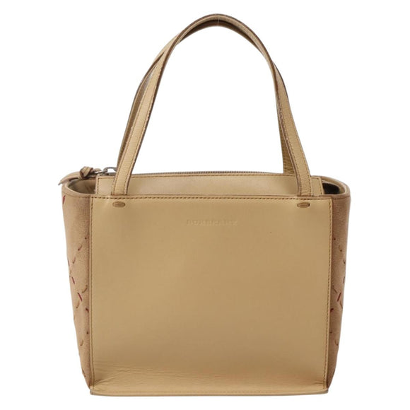 BURBERRY Hand Bag Leather Beige Silver Auth BA5720