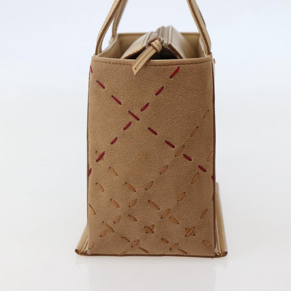 BURBERRY Hand Bag Leather Beige Silver Auth BA5720