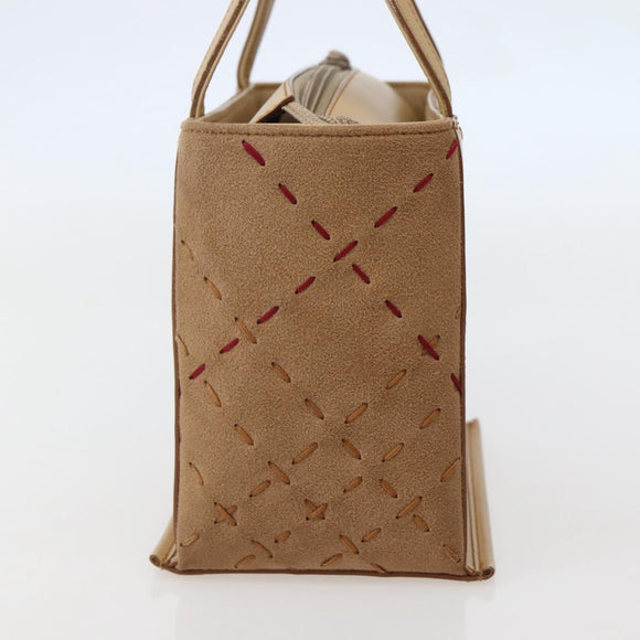 BURBERRY Hand Bag Leather Beige Silver Auth BA5720