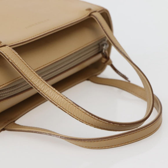 BURBERRY Hand Bag Leather Beige Silver Auth BA5720