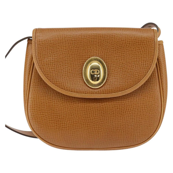Christian Dior Shoulder Bag Leather Beige Gold Auth BA5737