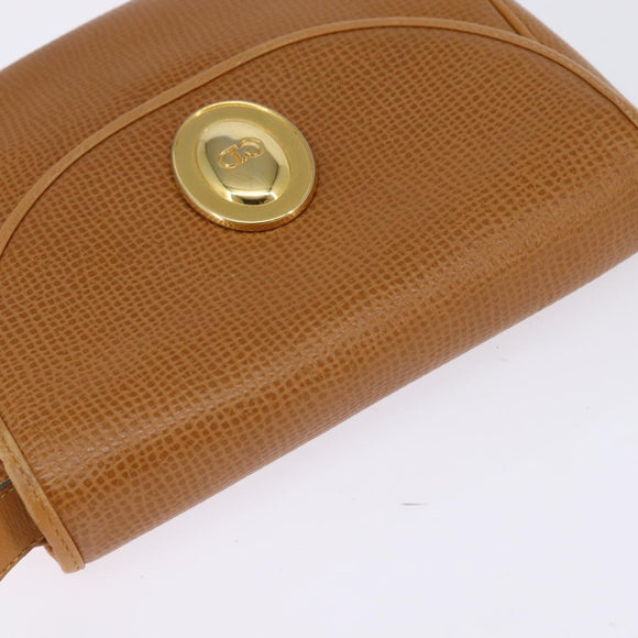 Christian Dior Shoulder Bag Leather Beige Gold Auth BA5737