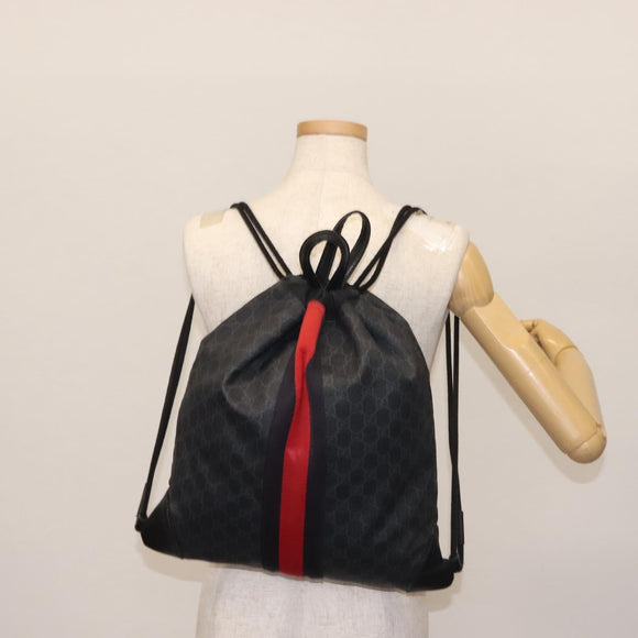 GUCCI GG Supreme Sherry Line Backpack PVC Black Auth BA5738