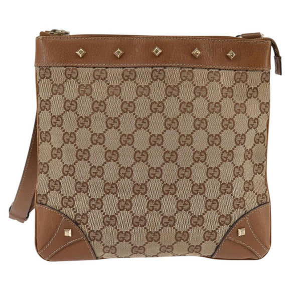 GUCCI GG Canvas Shoulder Bag Beige Gold 120893 Auth BA5739