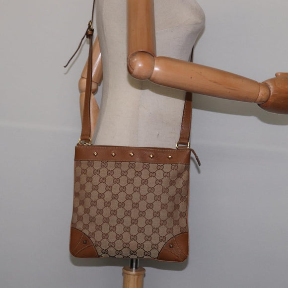 GUCCI GG Canvas Shoulder Bag Beige Gold 120893 Auth BA5739