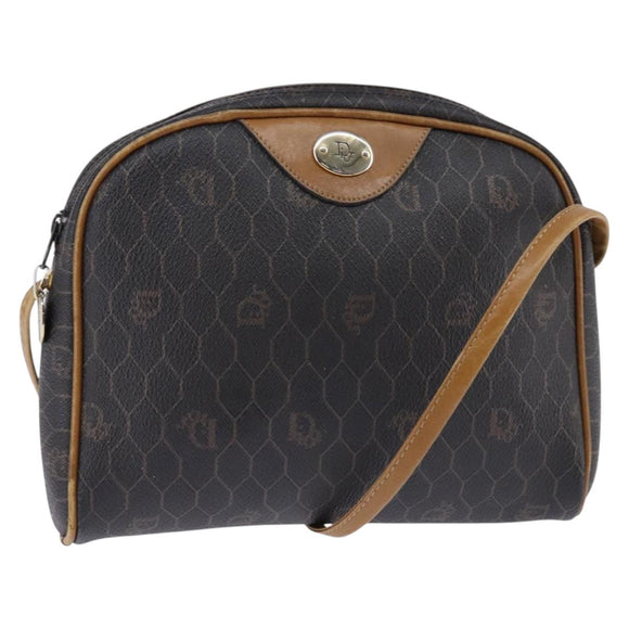 Christian Dior Honeycomb Canvas Shoulder Bag PVC Black Gold Auth BA5741