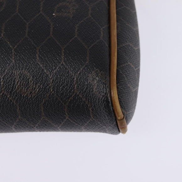 Christian Dior Honeycomb Canvas Shoulder Bag PVC Black Gold Auth BA5741