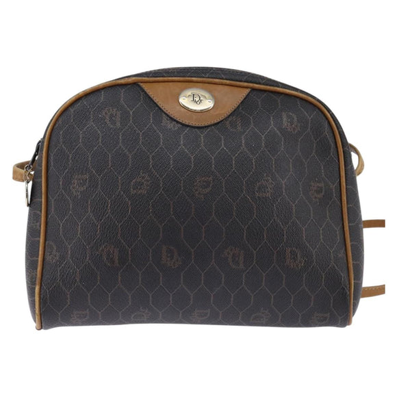 Christian Dior Honeycomb Canvas Shoulder Bag PVC Black Gold Auth BA5741