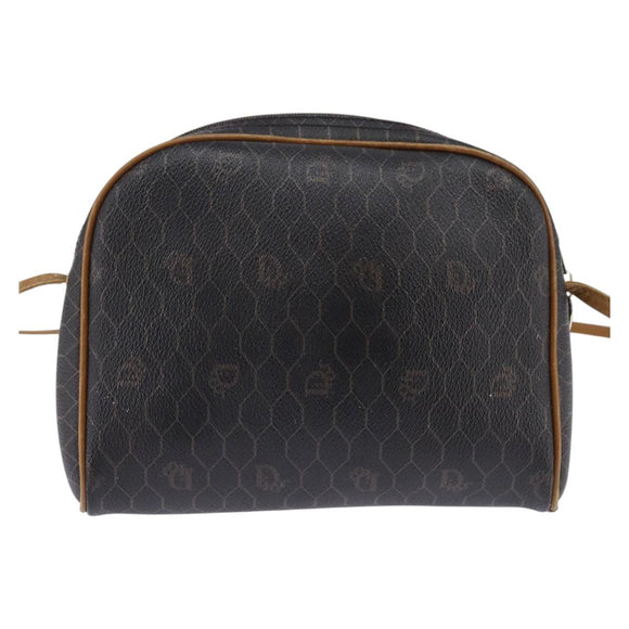 Christian Dior Honeycomb Canvas Shoulder Bag PVC Black Gold Auth BA5741