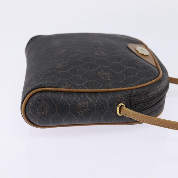 Christian Dior Honeycomb Canvas Shoulder Bag PVC Black Gold Auth BA5741