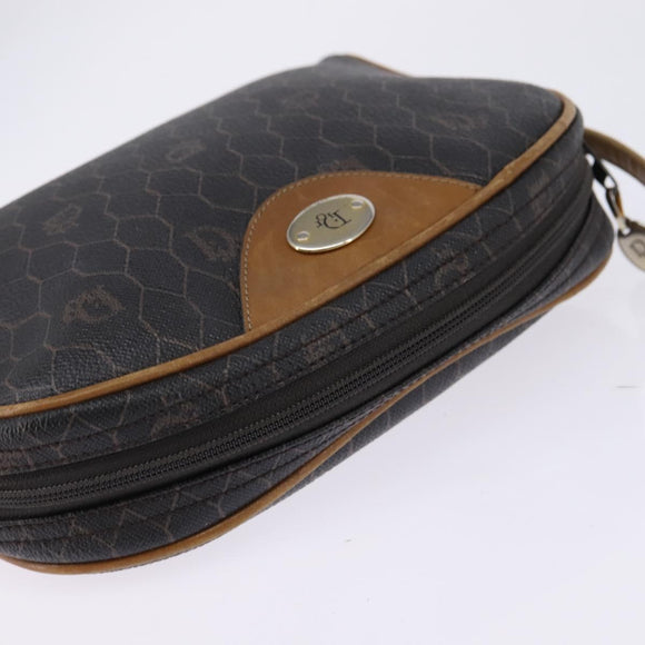 Christian Dior Honeycomb Canvas Shoulder Bag PVC Black Gold Auth BA5741