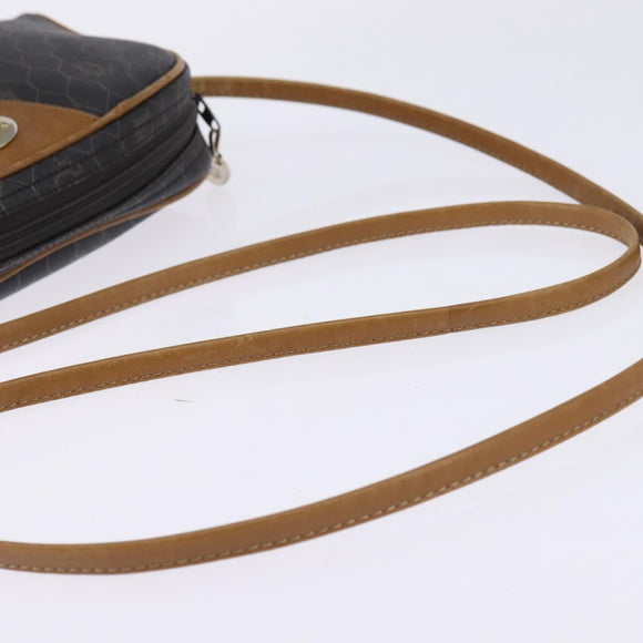 Christian Dior Honeycomb Canvas Shoulder Bag PVC Black Gold Auth BA5741