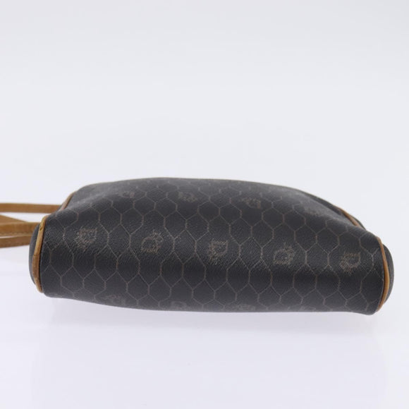 Christian Dior Honeycomb Canvas Shoulder Bag PVC Black Gold Auth BA5741