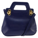 Salvatore Ferragamo Gancini Hand Bag Leather 2way Blue Gold Auth BA5742-1