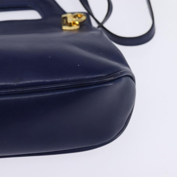 Salvatore Ferragamo Gancini Hand Bag Leather 2way Blue Gold Auth BA5742