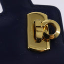 Salvatore Ferragamo Gancini Hand Bag Leather 2way Blue Gold Auth BA5742-19