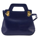 Salvatore Ferragamo Gancini Hand Bag Leather 2way Blue Gold Auth BA5742-13