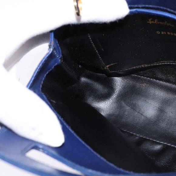 Salvatore Ferragamo Gancini Hand Bag Leather 2way Blue Gold Auth BA5742