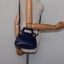 Salvatore Ferragamo Gancini Hand Bag Leather 2way Blue Gold Auth BA5742-22