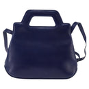 Salvatore Ferragamo Gancini Hand Bag Leather 2way Blue Gold Auth BA5742-2