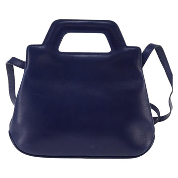 Salvatore Ferragamo Gancini Hand Bag Leather 2way Blue Gold Auth BA5742 - 0