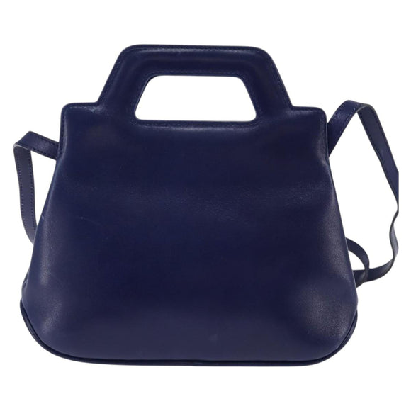 Salvatore Ferragamo Gancini Hand Bag Leather 2way Blue Gold Auth BA5742