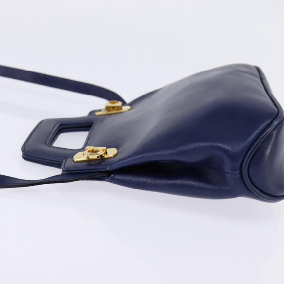 Salvatore Ferragamo Gancini Hand Bag Leather 2way Blue Gold Auth BA5742
