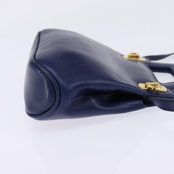 Salvatore Ferragamo Gancini Hand Bag Leather 2way Blue Gold Auth BA5742