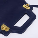 Salvatore Ferragamo Gancini Hand Bag Leather 2way Blue Gold Auth BA5742-6