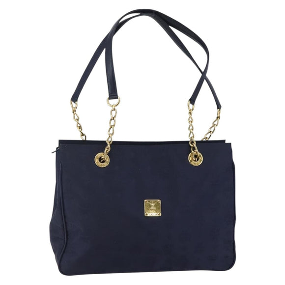 MCM Vicetos Logogram Tote Bag Canvas Navy Gold Auth BA5744