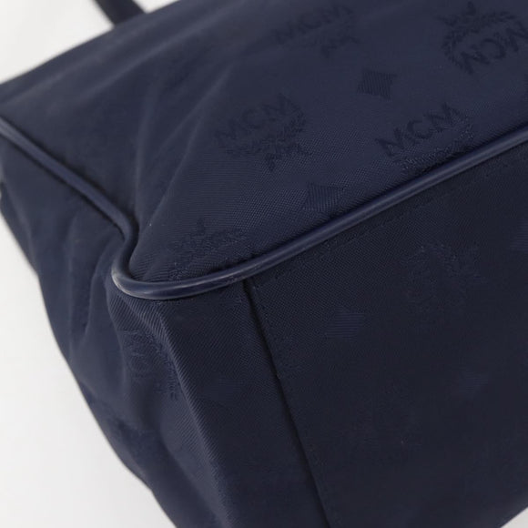 MCM Vicetos Logogram Tote Bag Canvas Navy Gold Auth BA5744