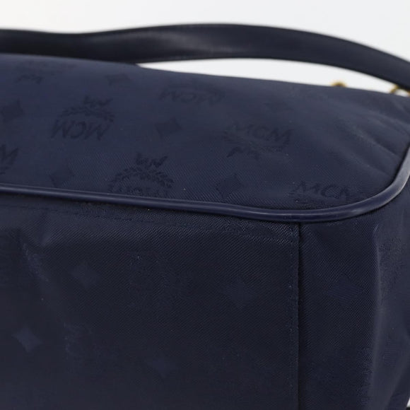 MCM Vicetos Logogram Tote Bag Canvas Navy Gold Auth BA5744