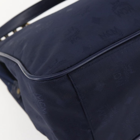 MCM Vicetos Logogram Tote Bag Canvas Navy Gold Auth BA5744