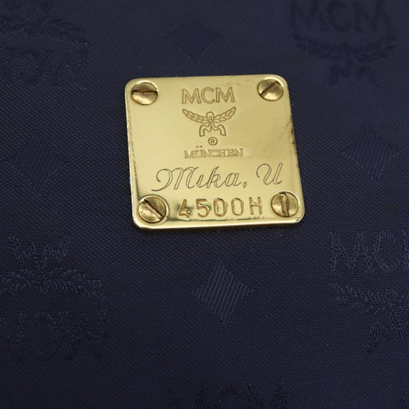 MCM Vicetos Logogram Tote Bag Canvas Navy Gold Auth BA5744