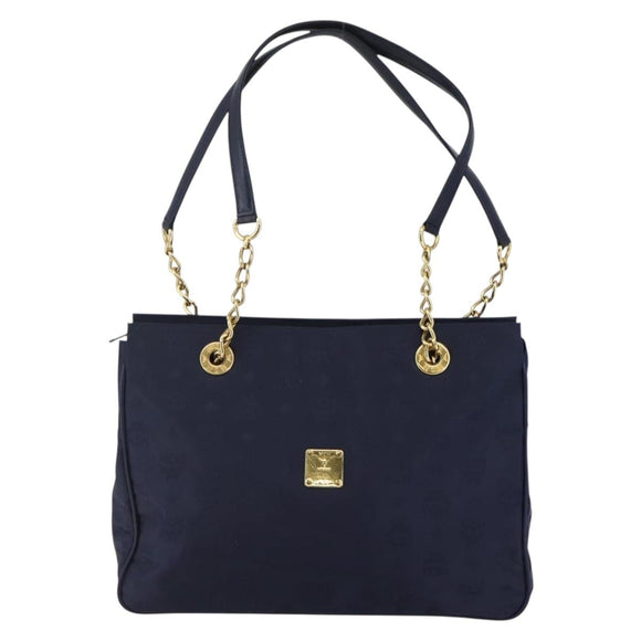 MCM Vicetos Logogram Tote Bag Canvas Navy Gold Auth BA5744