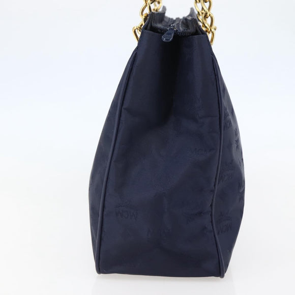 MCM Vicetos Logogram Tote Bag Canvas Navy Gold Auth BA5744