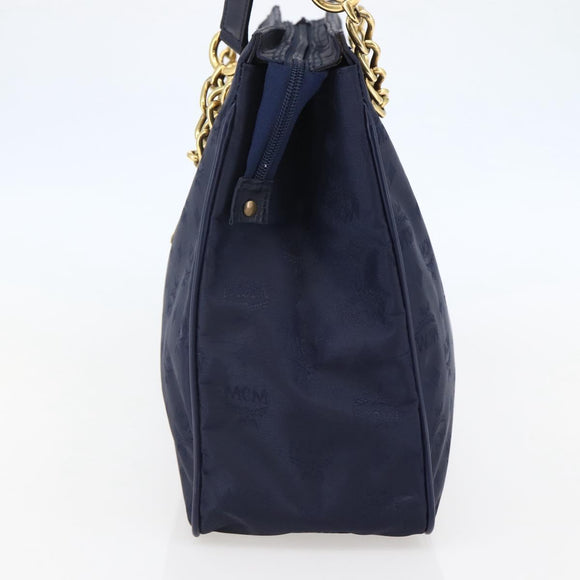 MCM Vicetos Logogram Tote Bag Canvas Navy Gold Auth BA5744