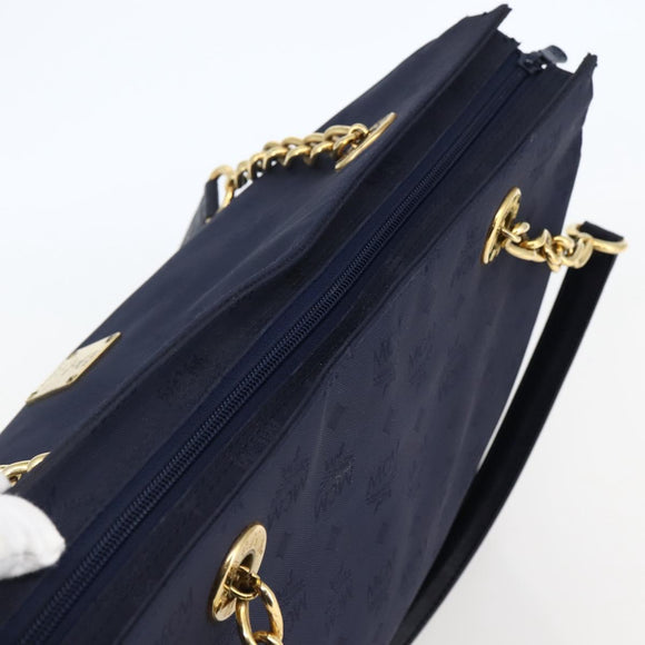 MCM Vicetos Logogram Tote Bag Canvas Navy Gold Auth BA5744