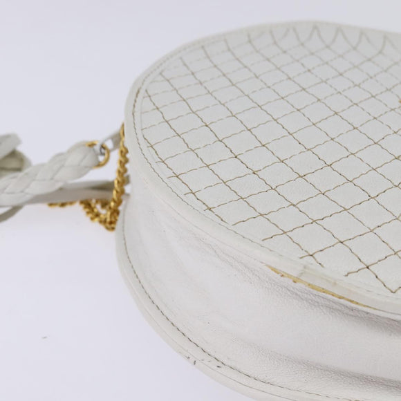 BALLY Chain Shoulder Bag Leather White Gold Auth BA5745