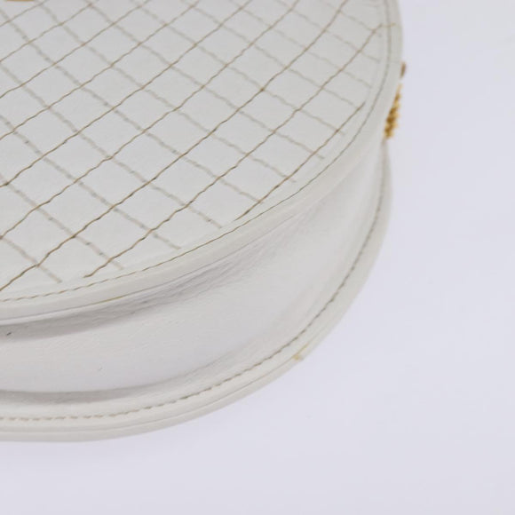 BALLY Chain Shoulder Bag Leather White Gold Auth BA5745