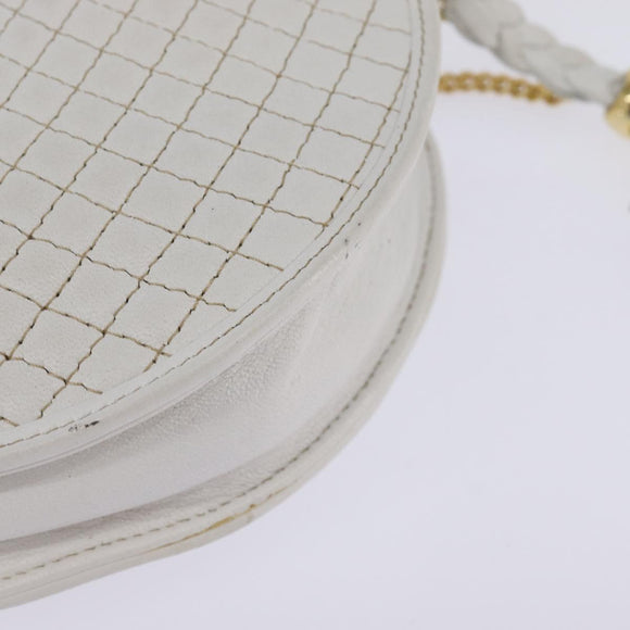 BALLY Chain Shoulder Bag Leather White Gold Auth BA5745