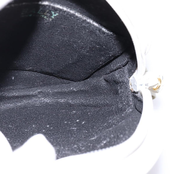 BALLY Chain Shoulder Bag Leather White Gold Auth BA5745