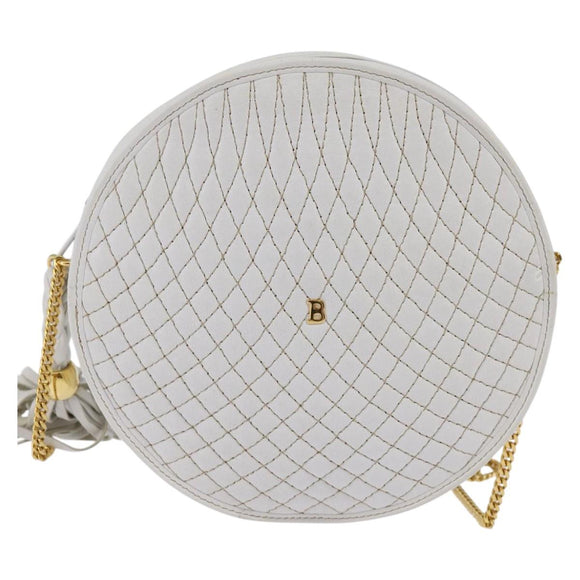 BALLY Chain Shoulder Bag Leather White Gold Auth BA5745