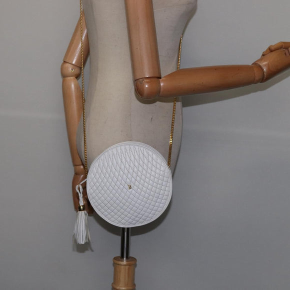 BALLY Chain Shoulder Bag Leather White Gold Auth BA5745