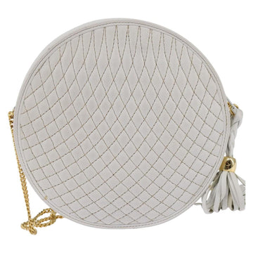 BALLY Chain Shoulder Bag Leather White Gold Auth BA5745 - 0