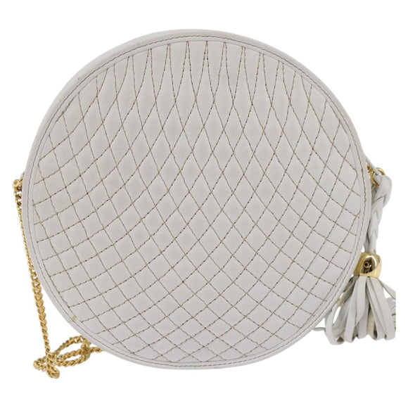 BALLY Chain Shoulder Bag Leather White Gold Auth BA5745