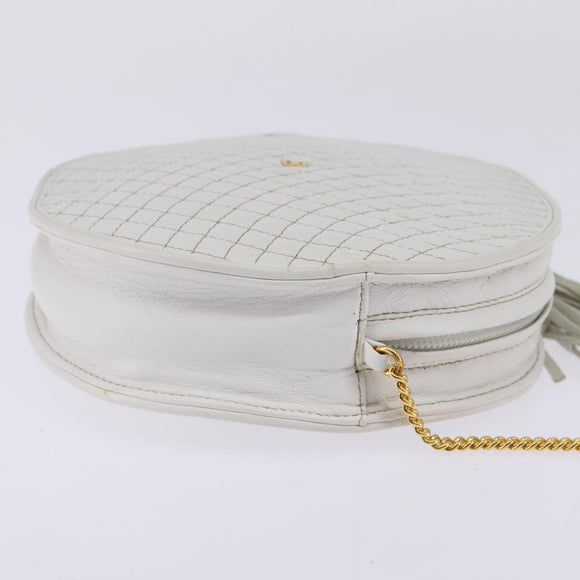 BALLY Chain Shoulder Bag Leather White Gold Auth BA5745