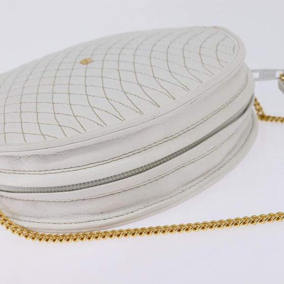 BALLY Chain Shoulder Bag Leather White Gold Auth BA5745