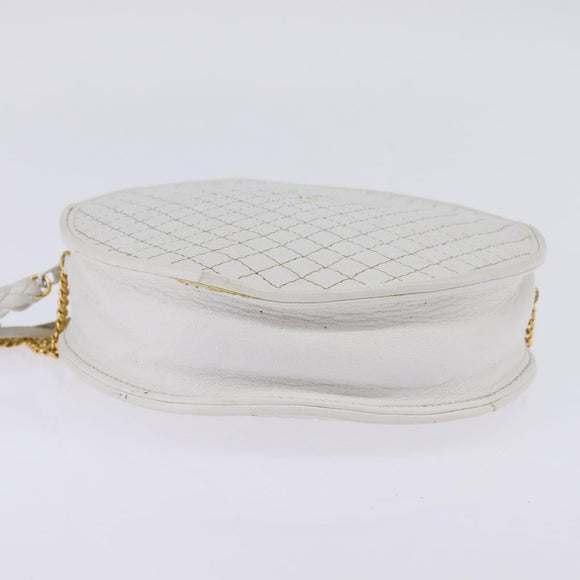 BALLY Chain Shoulder Bag Leather White Gold Auth BA5745
