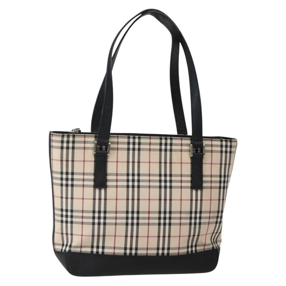 BURBERRY Nova Check Tote Bag Canvas Leather Beige Silver Auth BA5747